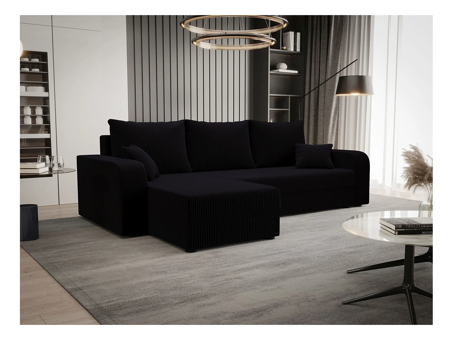BEDANTE hoekbank HEWLET L BIS Zoom 23 links zwart met slaapfunctie L-vormige bank met opbergruimte bedbox woonkamerbank bank sofa slaapbank bedbox slaapbank