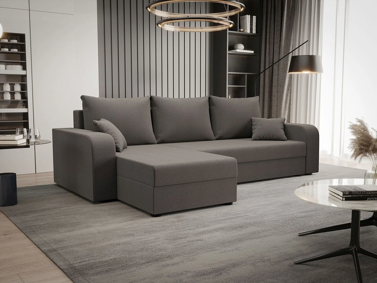BEDANTE ECKSOFA HEWLET L BIS Sawana 21 Links Grau mit Schlaffunktion L-Form Sofa mit Stauraum Bettkasten Wohnzimmersofa Couch Sofa Bettsofa Bettkasten Bettcouch