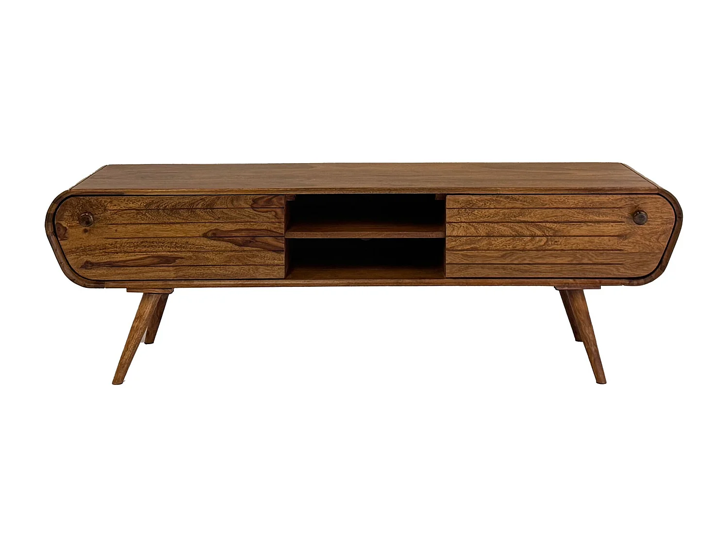 Meuble TV 160 cm Sheesham Massif Tiroirs Compartiments Salon Vintage