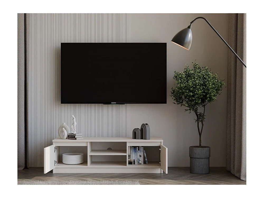 TIVOLI - Meuble TV style moderne - 120x40x36cm - 2 niches + 2 portes - Rangement matériel télé/audio