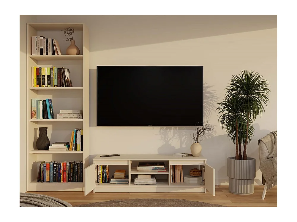 TIVOLI - Meuble TV style moderne - 120x40x36cm - 2 niches + 2 portes - Rangement matériel télé/audio