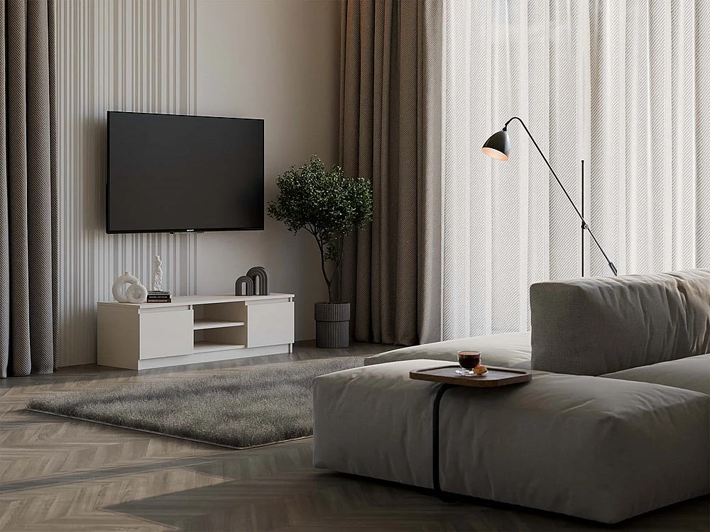 TIVOLI - Meuble TV style moderne - 120x40x36cm - 2 niches + 2 portes - Rangement matériel télé/audio