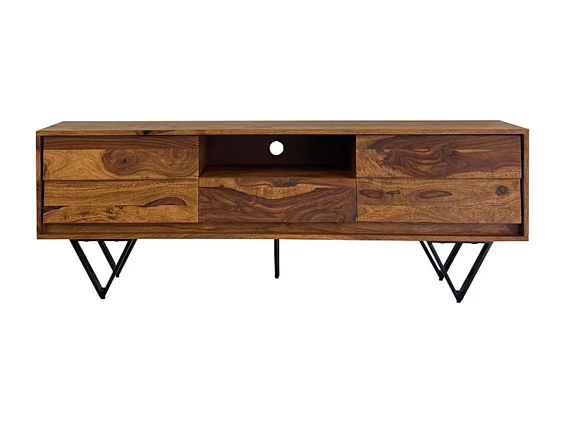 Meuble TV Sheesham 160 cm Bois Massif Pieds Métal Style Industriel