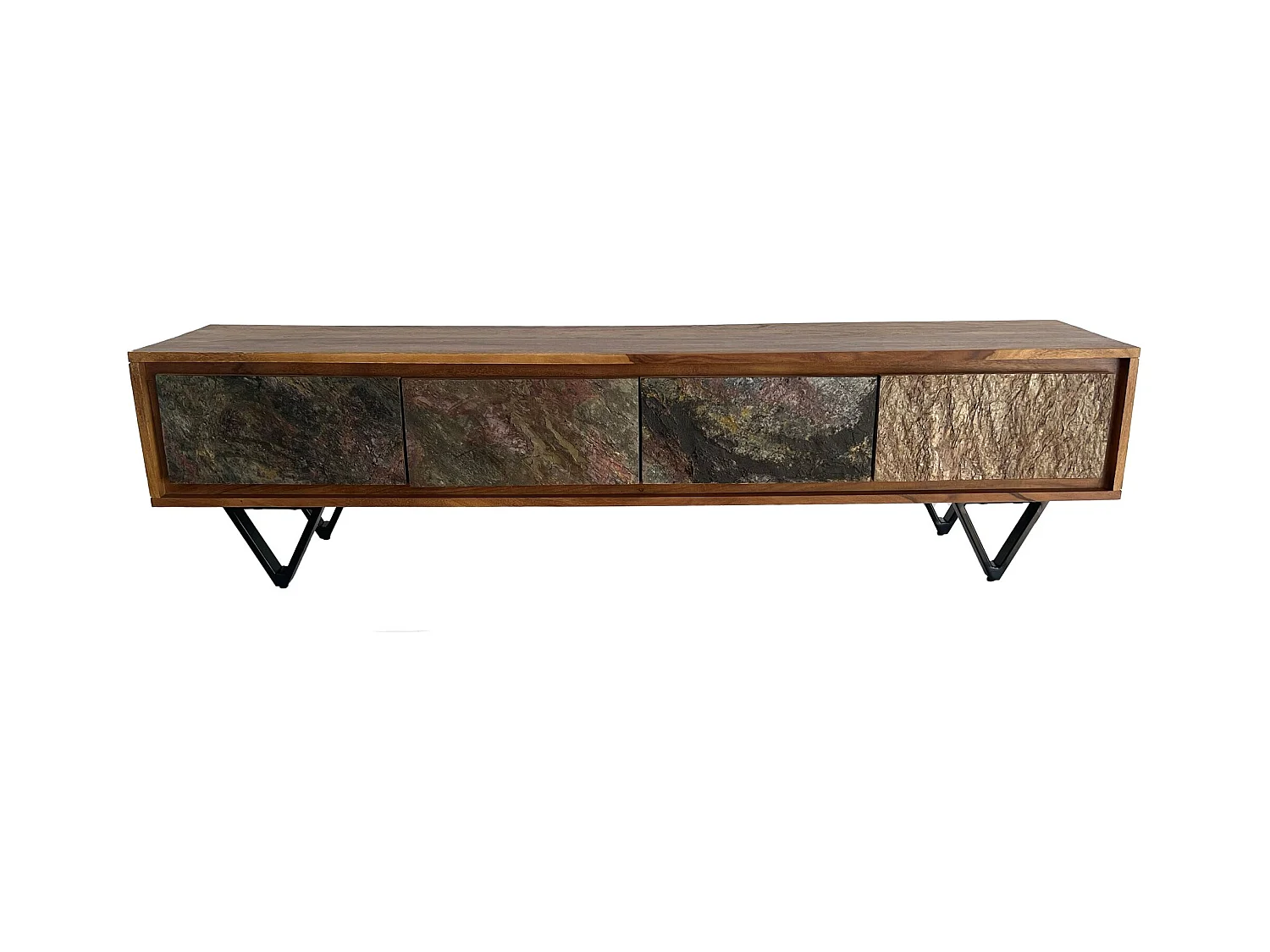 Meuble TV Sheesham 160 cm Bois Massif Métal Noir Style Industriel