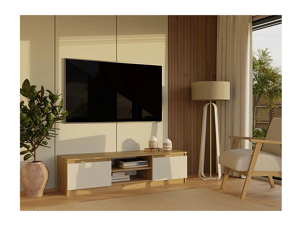 Szafka RTV Malwa 140 | Dąb Artisan /Kaszmir | 140x40x36 | Nowoczesny Stolik RTV