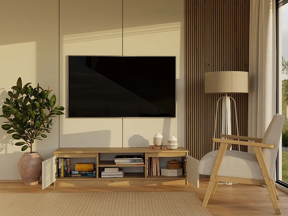 Szafka RTV Malwa 140 | Dąb Artisan /Kaszmir | 140x40x36 | Nowoczesny Stolik RTV