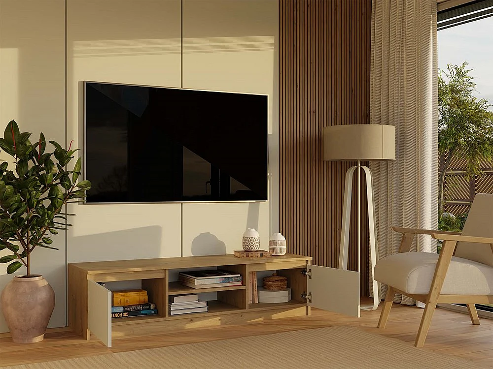 Szafka RTV Malwa 140 | Dąb Artisan /Kaszmir | 140x40x36 | Nowoczesny Stolik RTV