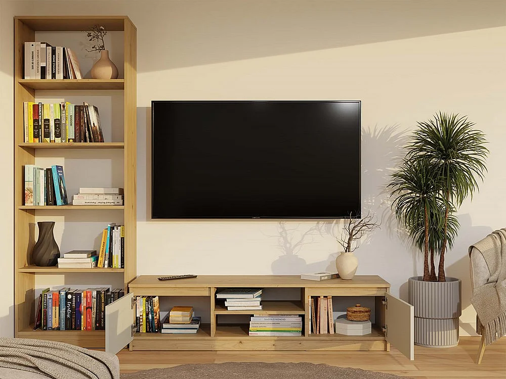 Szafka RTV Malwa 140 | Dąb Artisan /Kaszmir | 140x40x36 | Nowoczesny Stolik RTV