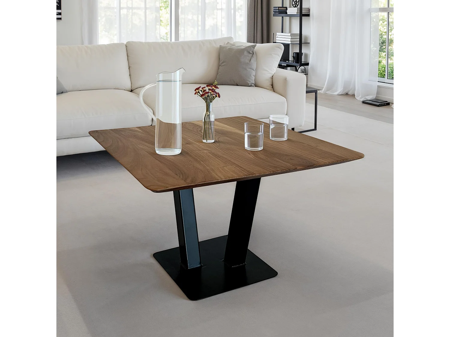 Table basse table de salon carrée en bois d'acacia massif 60 cm industriel