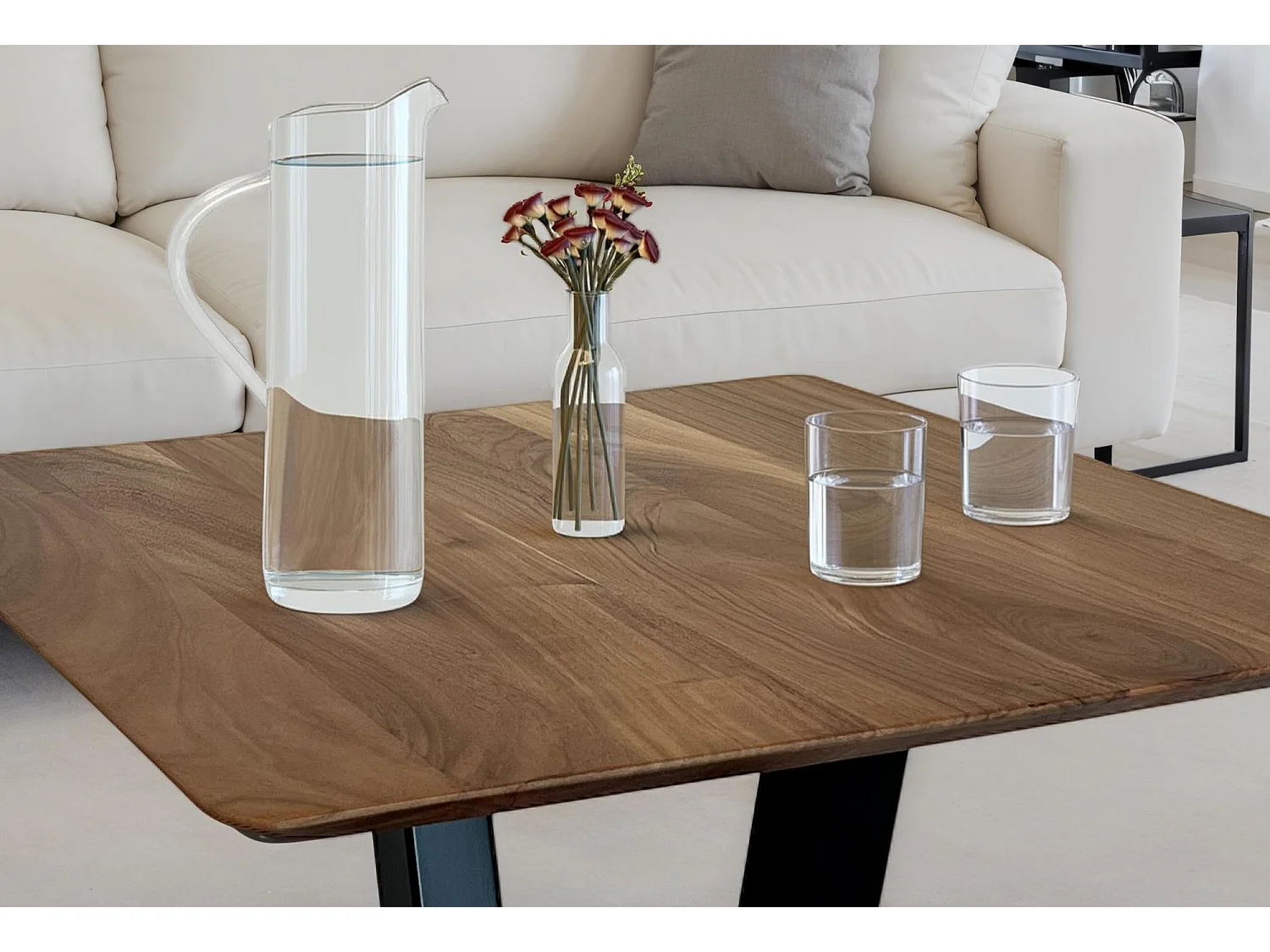 Table basse table de salon carrée en bois d'acacia massif 60 cm industriel