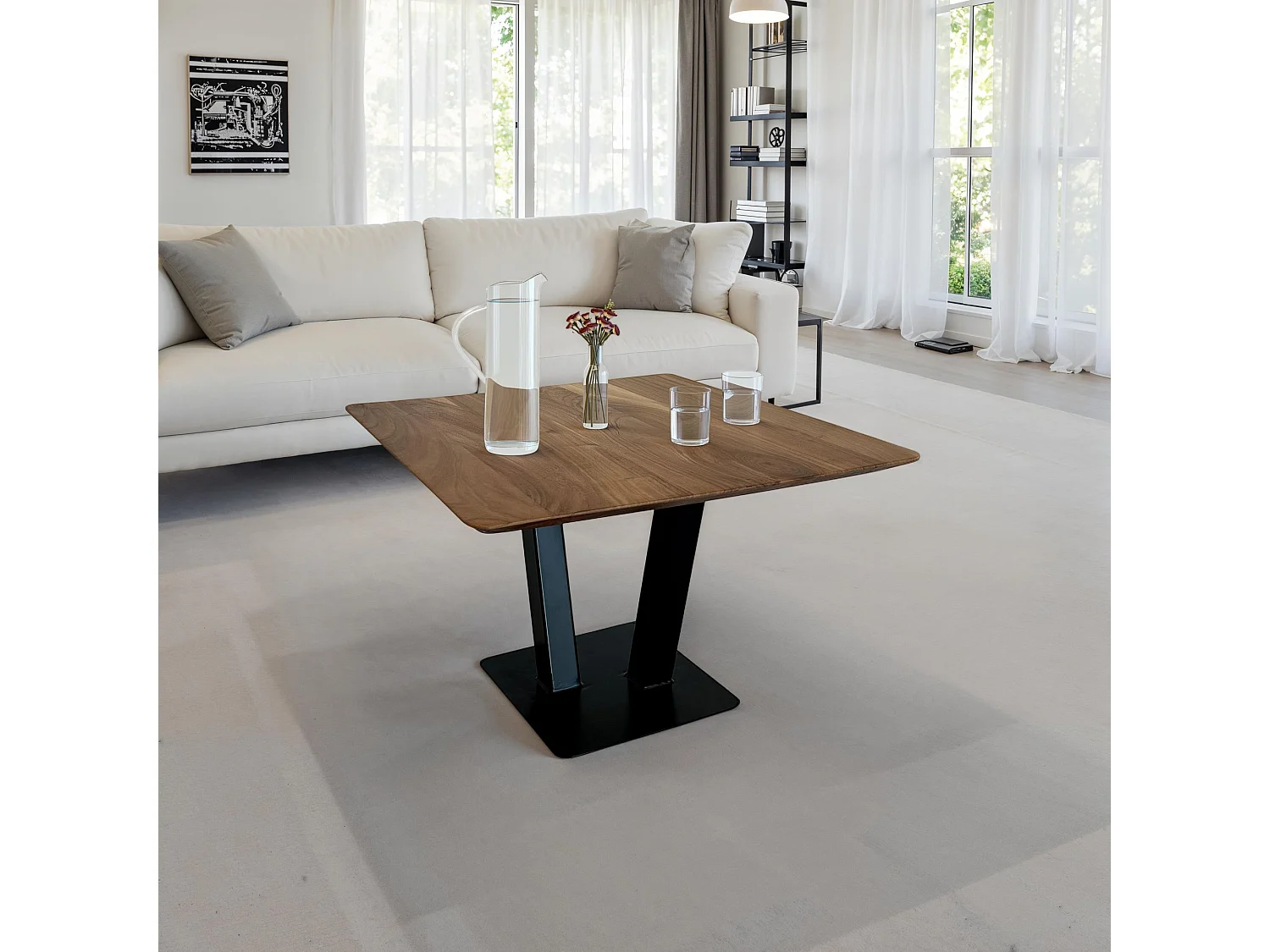 Table basse table de salon carrée en bois d'acacia massif 60 cm industriel