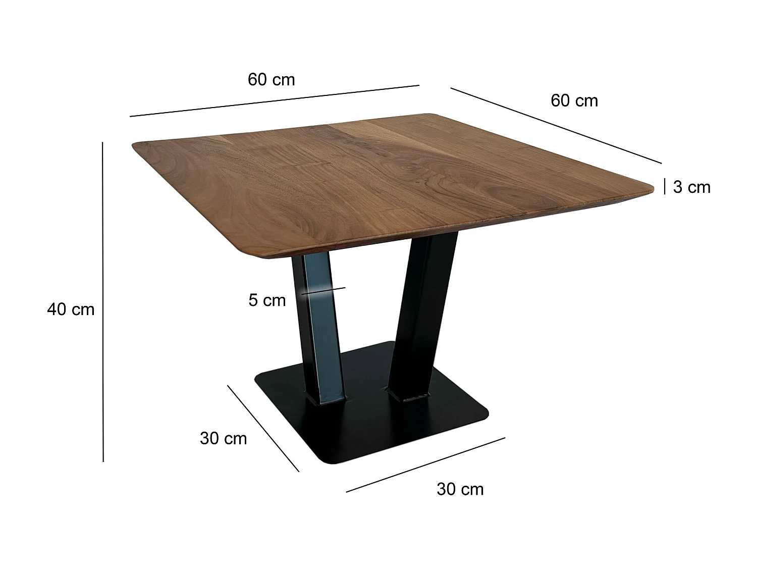 Table basse table de salon carrée en bois d'acacia massif 60 cm industriel