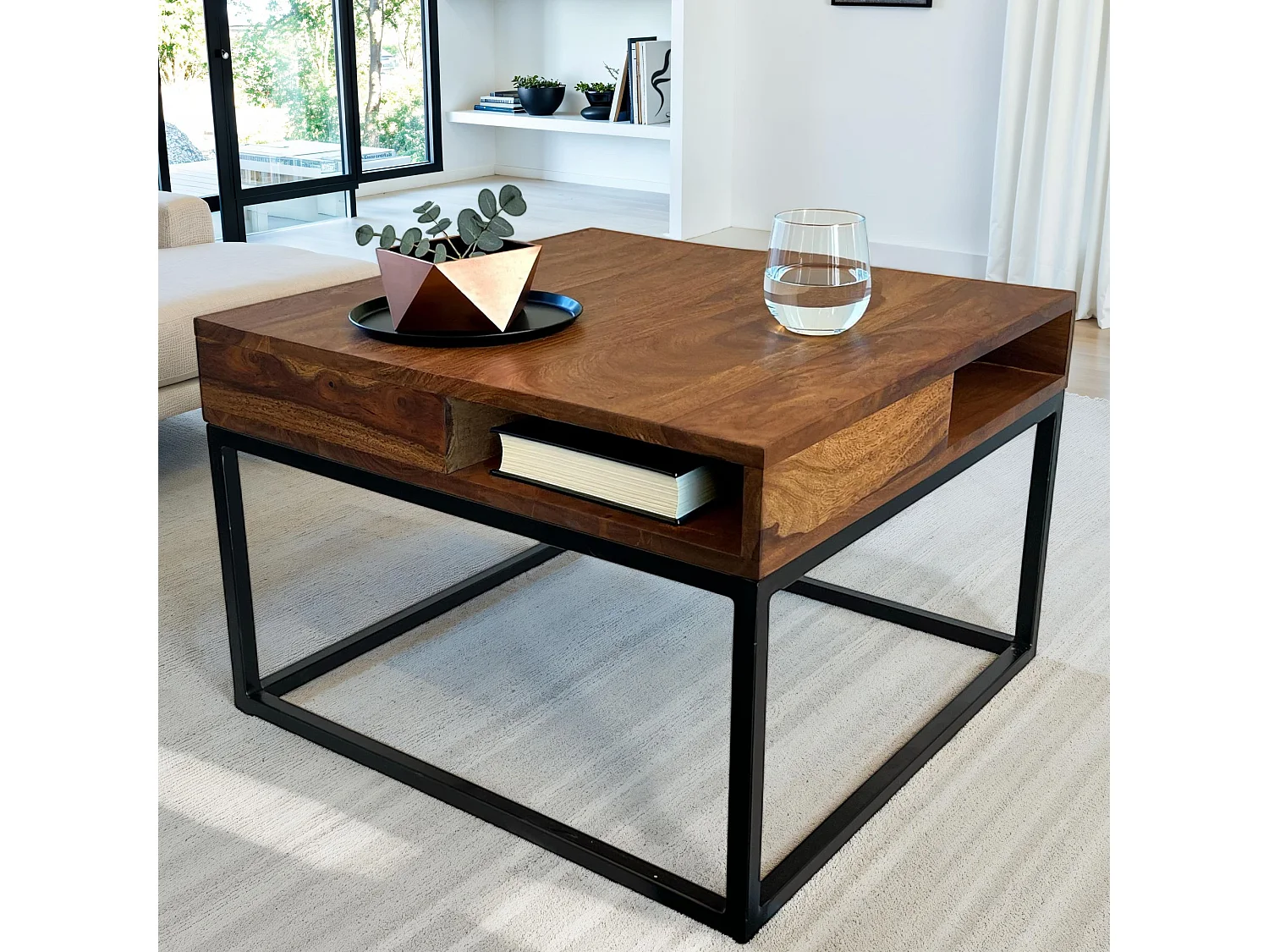 Table basse table de canapé en bois massif 60 cm table de salon carrée