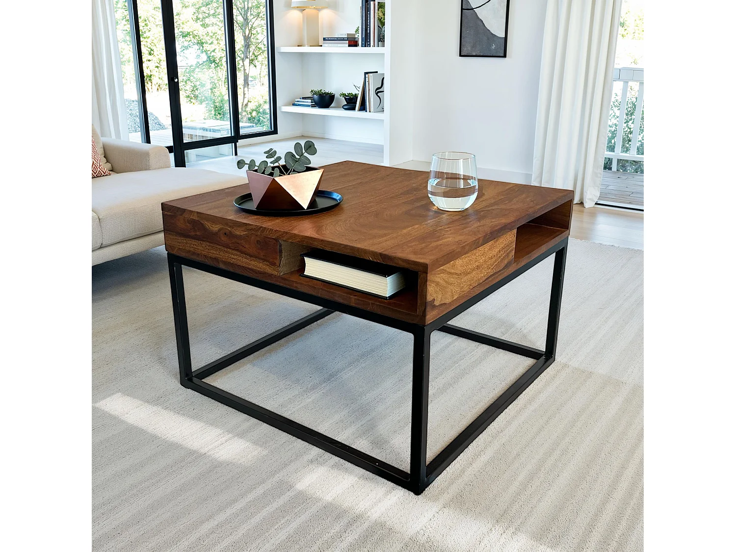 Table basse table de canapé en bois massif 60 cm table de salon carrée