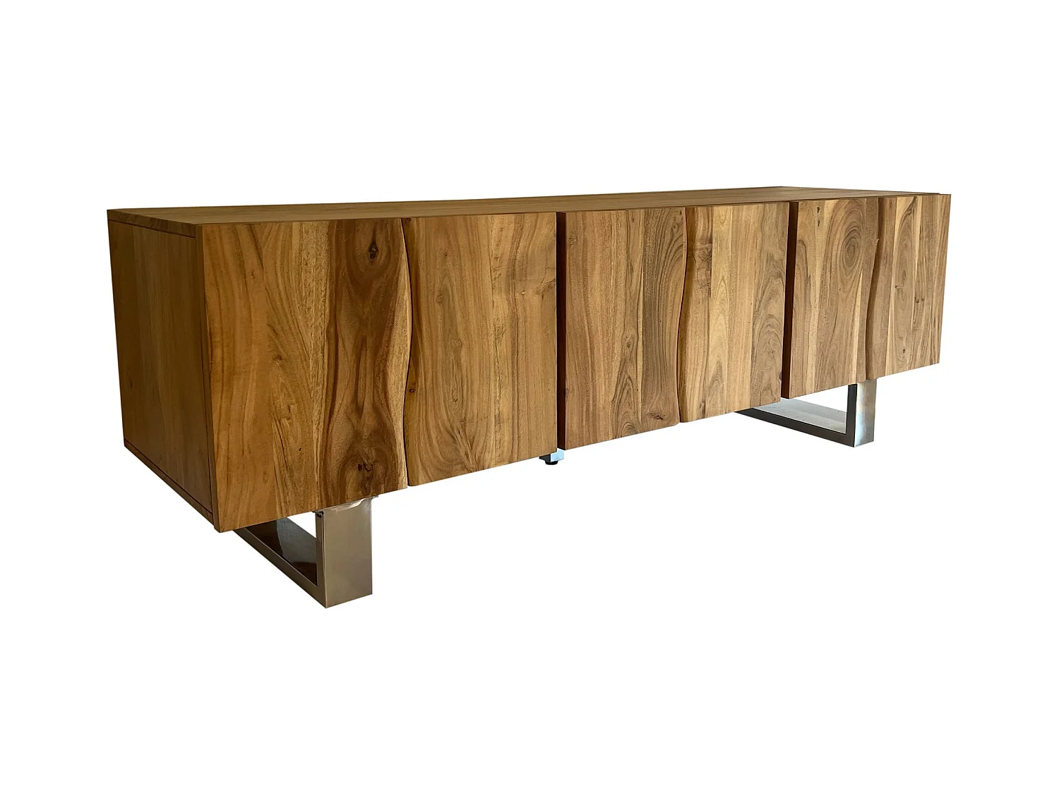 Lowboard Bois Massif Acacia Pieds Métal Meuble TV Buffet Bas Moderne