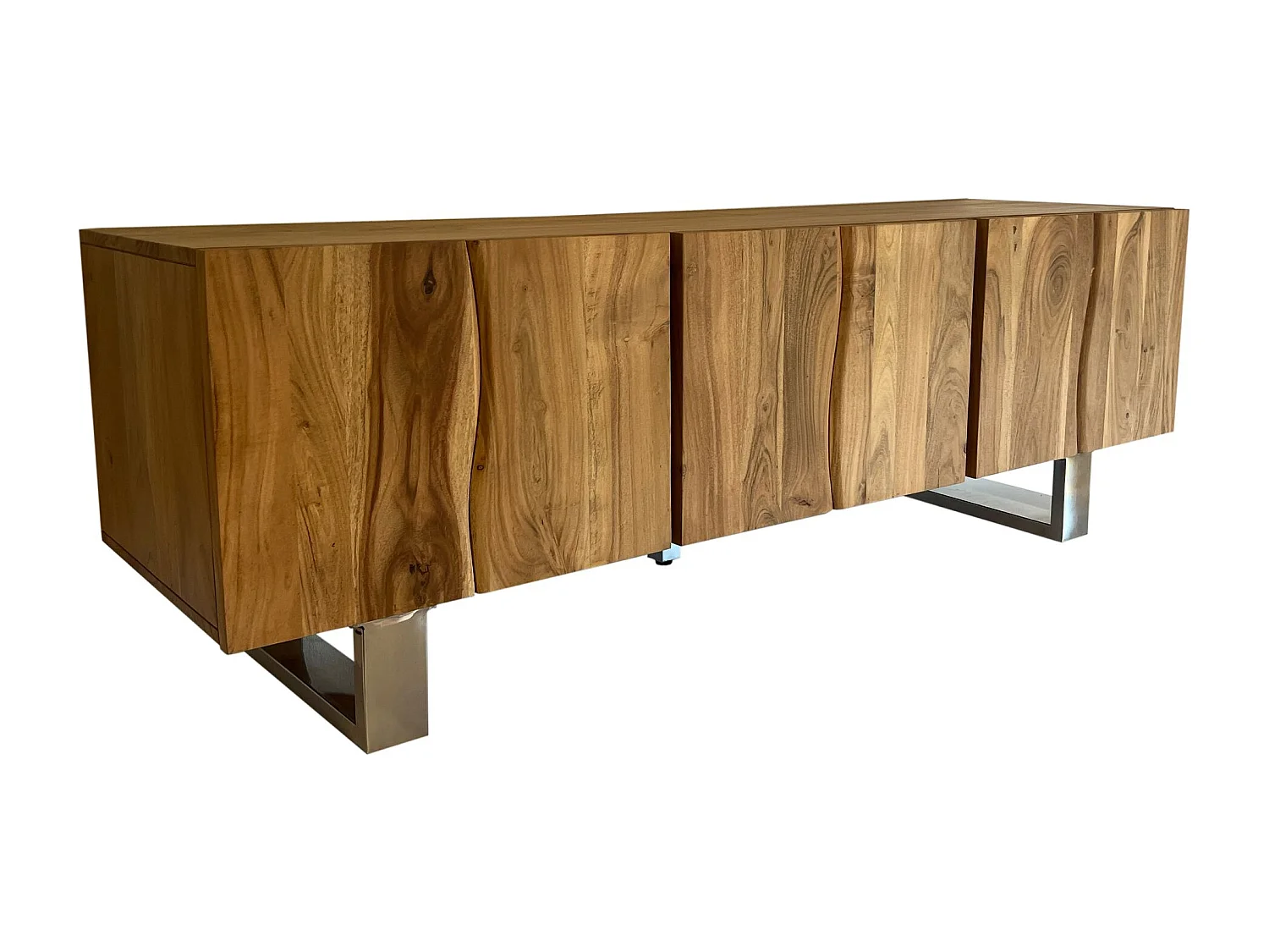 Lowboard Bois Massif Acacia Pieds Métal Meuble TV Buffet Bas Moderne