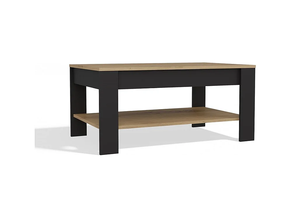 OHIO - Table Basse Chêne Artisan Noir avec Étagère pour Salon 93x58x43,5 cm