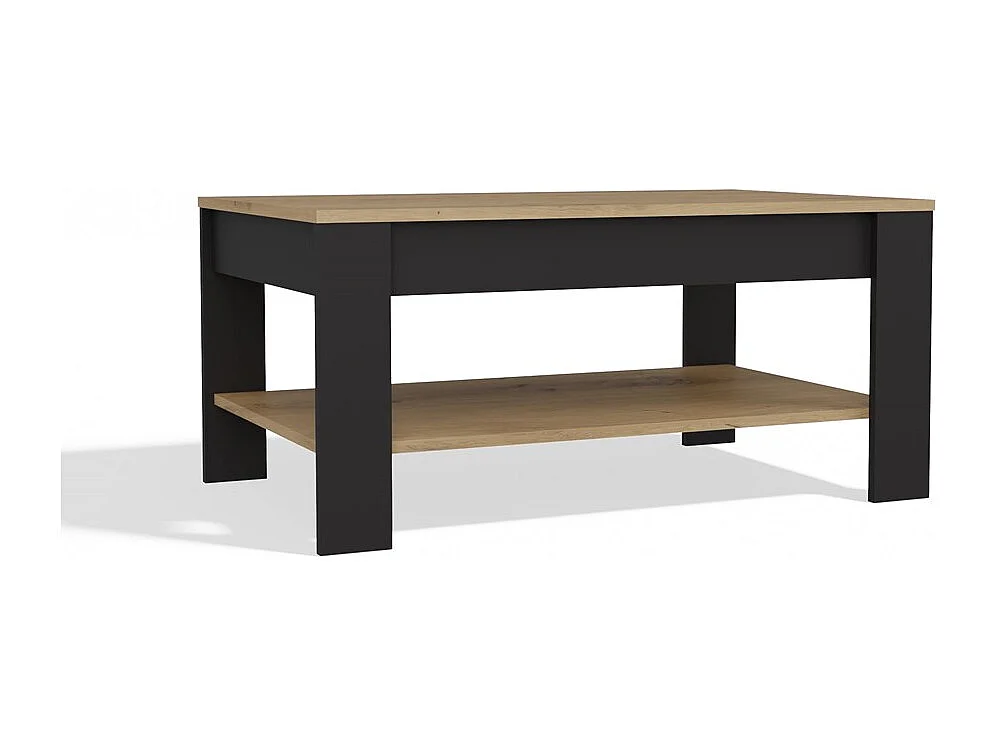 OHIO - Table Basse Chêne Artisan Noir avec Étagère pour Salon 93x58x43,5 cm