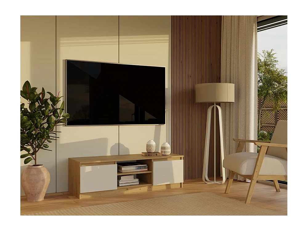 TIVOLI - Meuble TV style moderne - 120x40x36cm - 2 niches + 2 portes - Rangement matériel télé/audio