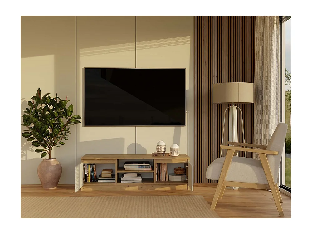 TIVOLI - Meuble TV style moderne - 120x40x36cm - 2 niches + 2 portes - Rangement matériel télé/audio