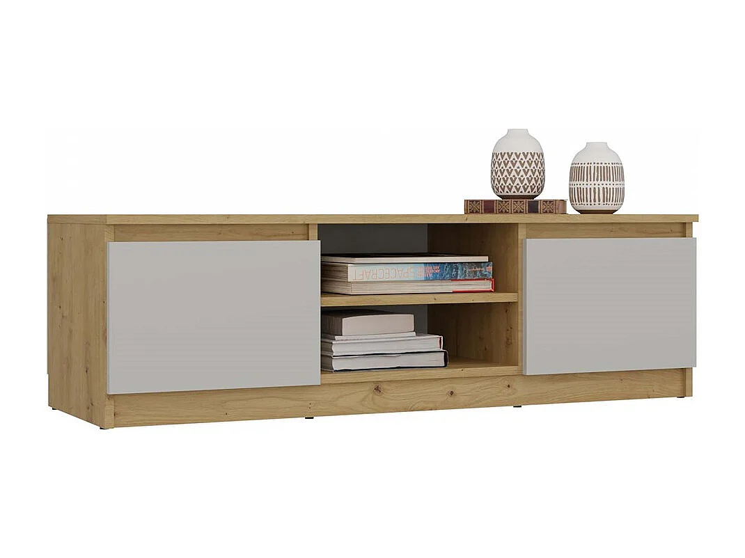 Moderner TV-Schrank TIVOLI 120 cm handwerkliche Eiche & Kaschmir, 2 Türen, 2 Nischen, Multimedia-Aufbewahrung, minimalistisches Design