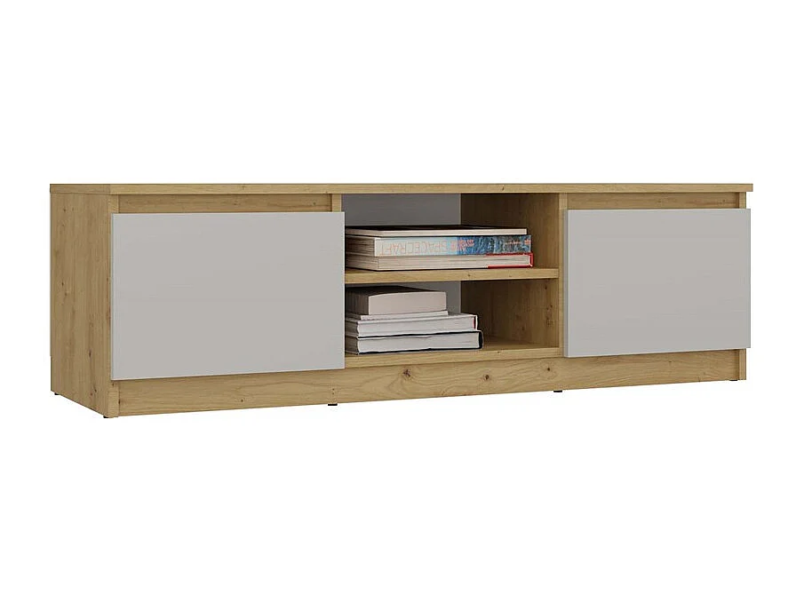 Moderner TV-Schrank TIVOLI 120 cm handwerkliche Eiche & Kaschmir, 2 Türen, 2 Nischen, Multimedia-Aufbewahrung, minimalistisches Design