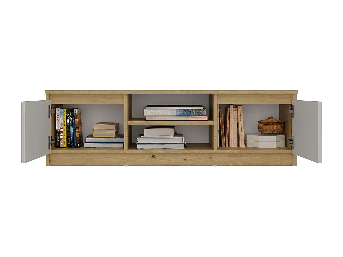 Moderner TV-Schrank TIVOLI 120 cm handwerkliche Eiche & Kaschmir, 2 Türen, 2 Nischen, Multimedia-Aufbewahrung, minimalistisches Design