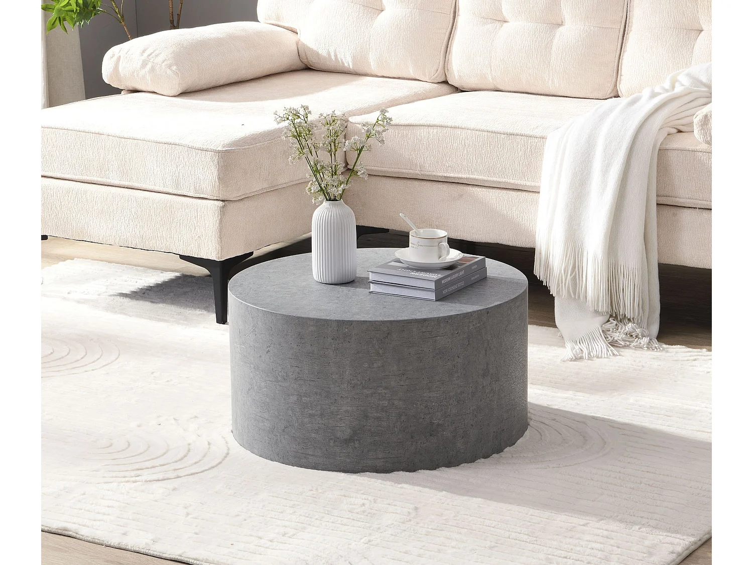 Table Basse Aspect Marbre 60 cm Table de Salon Ronde Moderne Brilliant