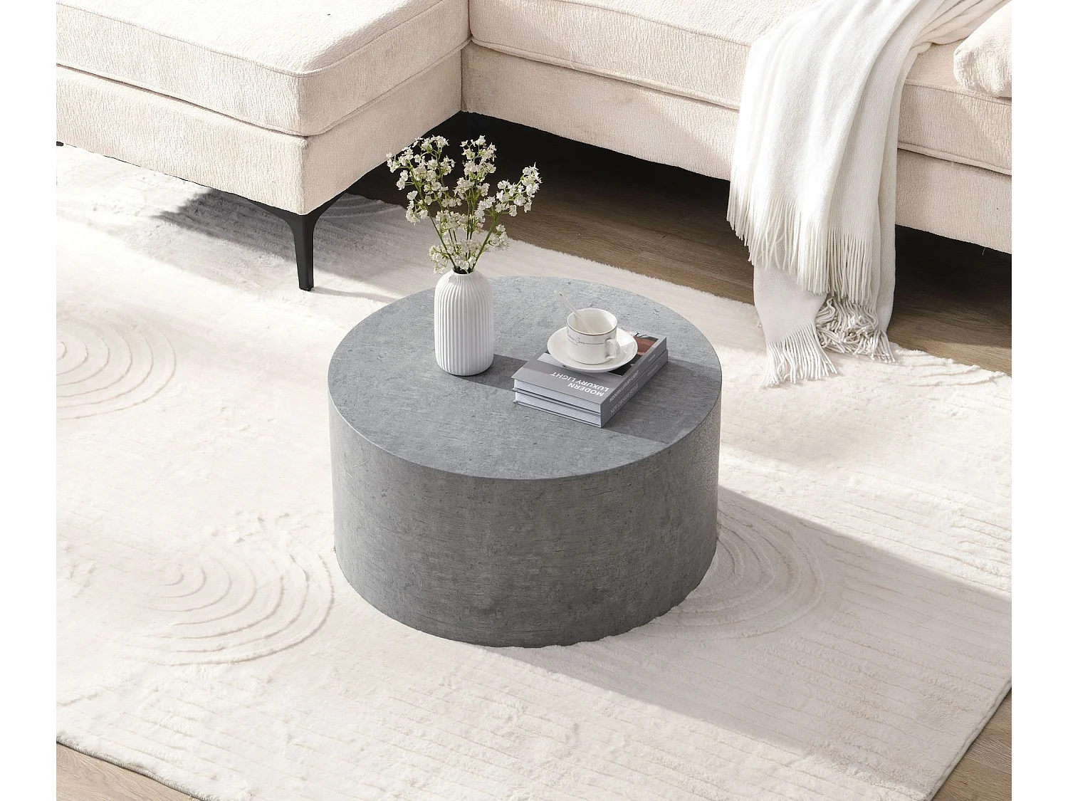 Table Basse Aspect Marbre 60 cm Table de Salon Ronde Moderne Brilliant