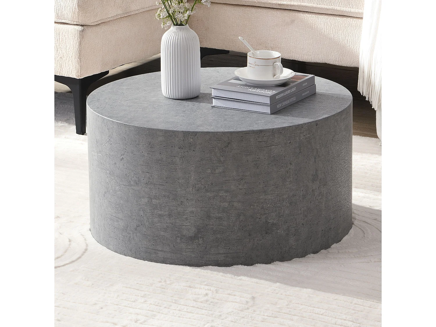 Table Basse Aspect Marbre 60 cm Table de Salon Ronde Moderne Brilliant