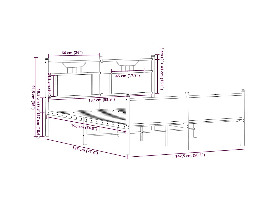 Cadre de lit sans matelas chêne fumé 137x190 cm bois ingénierie