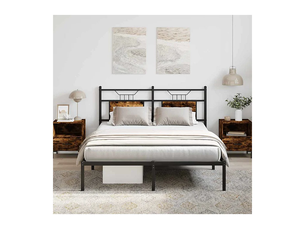 Cadre de lit sans matelas chêne fumé 137x190 cm bois ingénierie