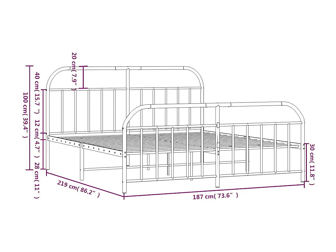 Bedframe met hoofd- en voeteneinde metaal wit 183x213 cm