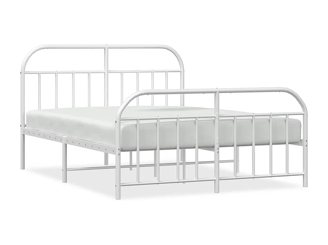 Cadre de lit métal sans matelas et pied de lit blanc 183x213 cm