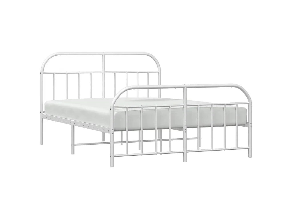 Cadre de lit métal sans matelas et pied de lit blanc 183x213 cm