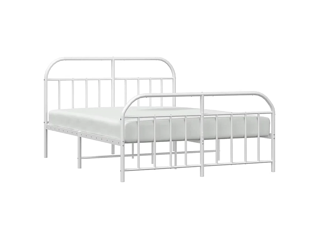 Cadre de lit métal sans matelas et pied de lit blanc 183x213 cm