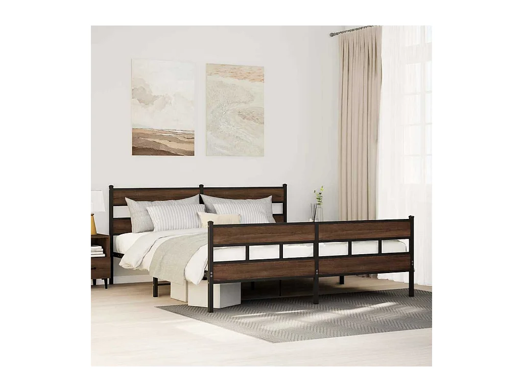 Cadre de lit en métal sans matelas chêne marron 183x213 cm