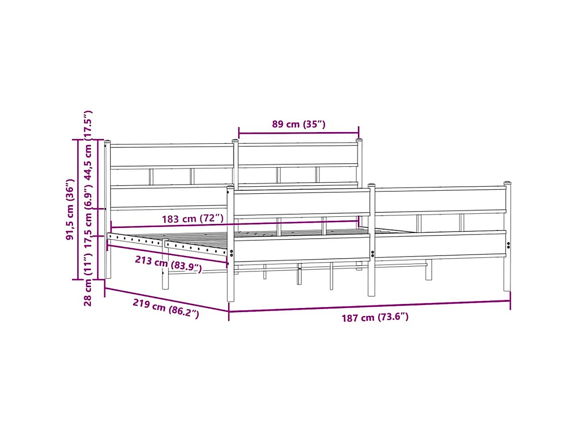 Cadre de lit en métal sans matelas chêne marron 183x213 cm