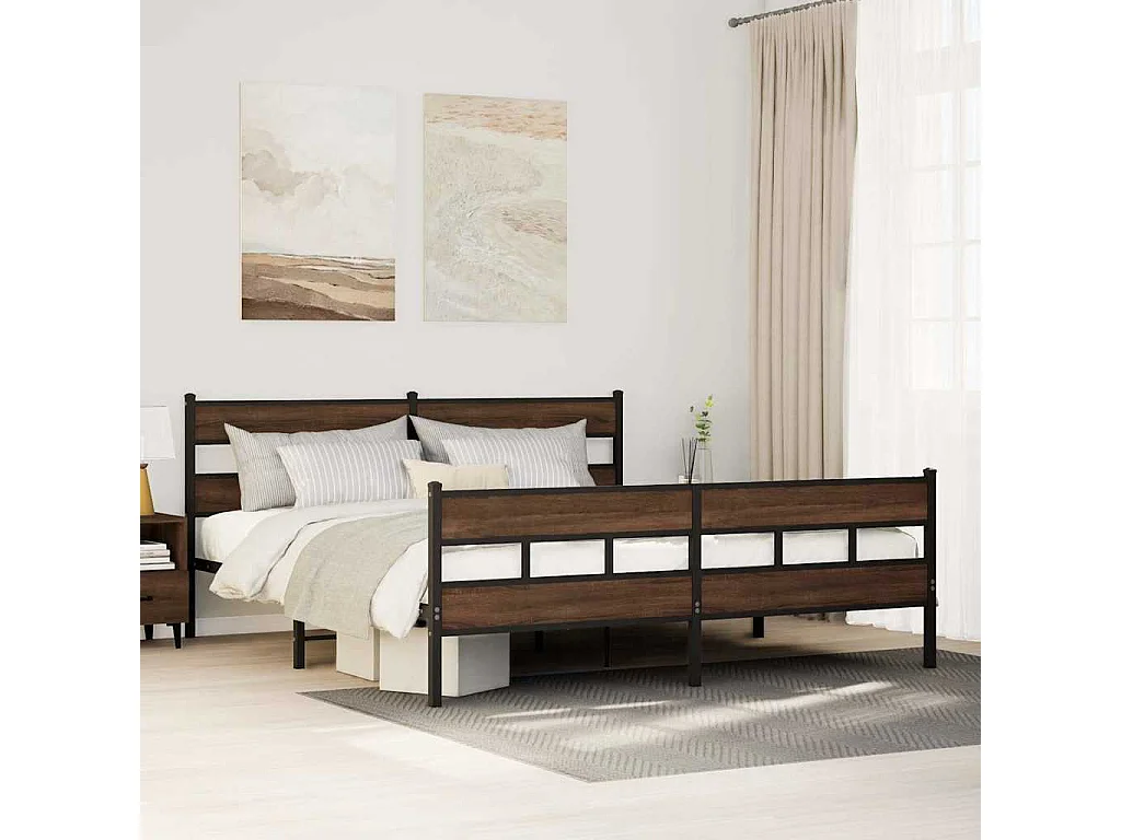 Cadre de lit en métal sans matelas chêne marron 183x213 cm