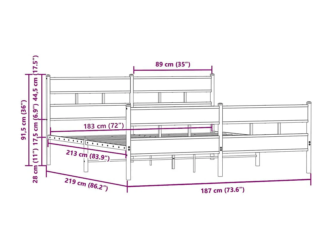 Cadre de lit en métal sans matelas chêne marron 183x213 cm
