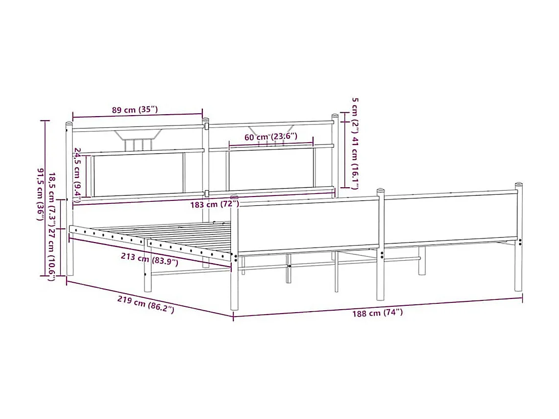 Cadre de lit en métal sans matelas chêne marron 183x213 cm