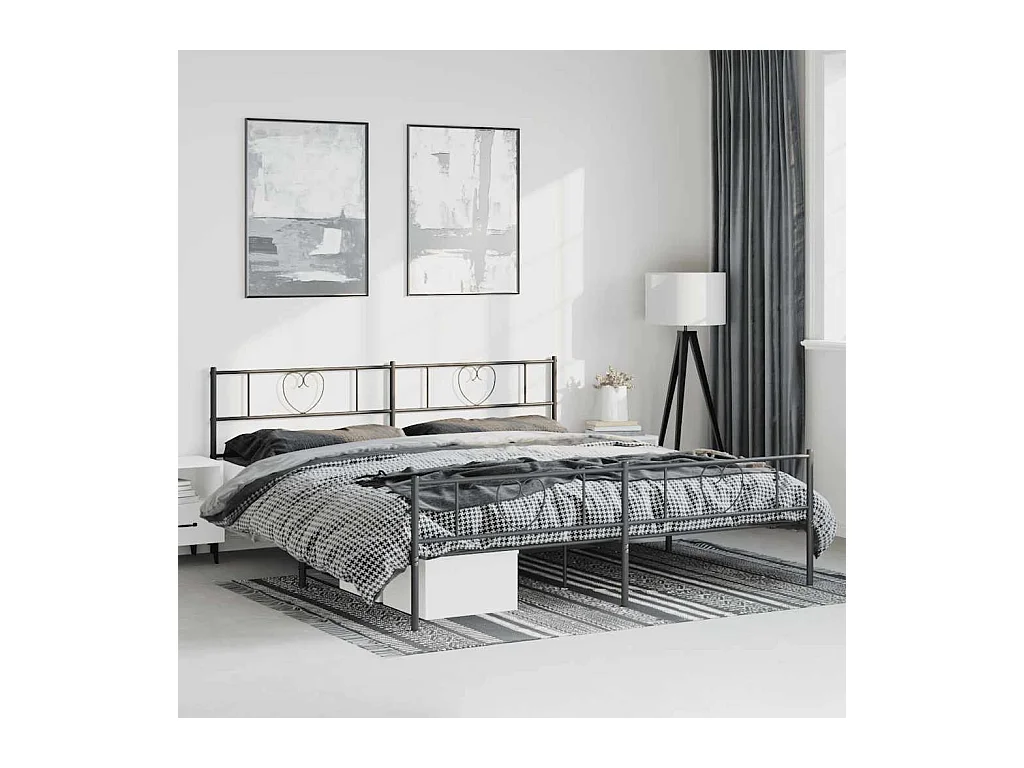 Cadre de lit métal sans matelas avec pied de lit noir 183x213cm