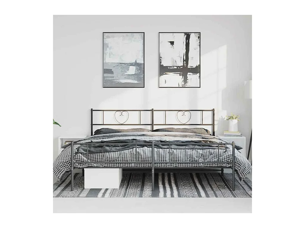 Cadre de lit métal sans matelas avec pied de lit noir 183x213cm