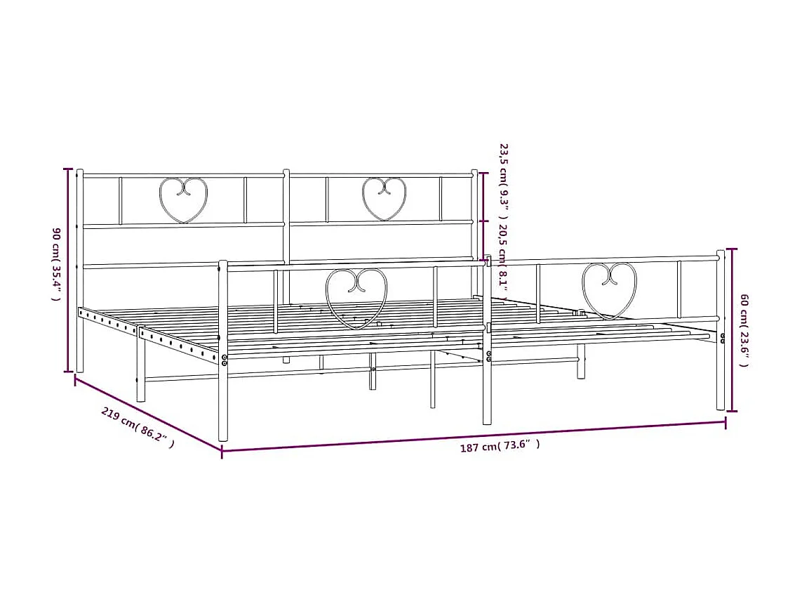 Bettgestell mit Kopf- und Fußteil Metall Schwarz 183x213 cm