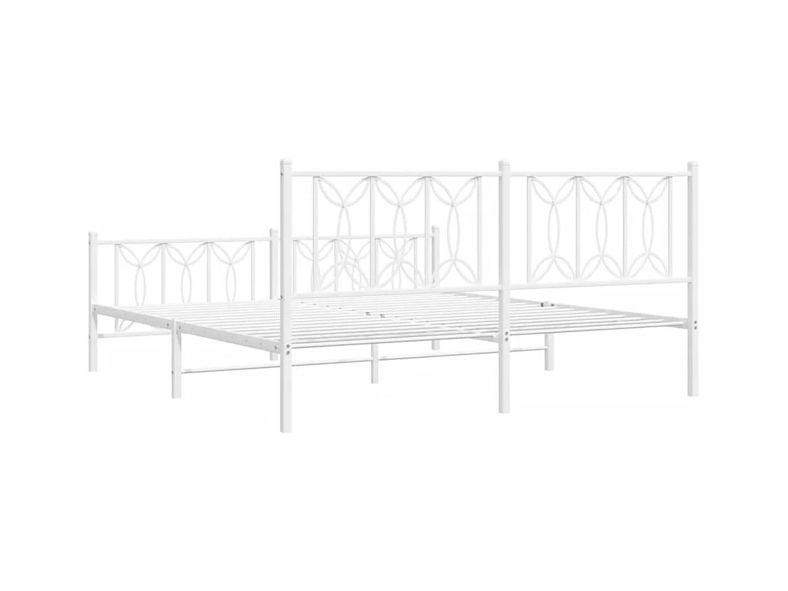 Cadre de lit métal sans matelas et pied de lit blanc 183x213 cm