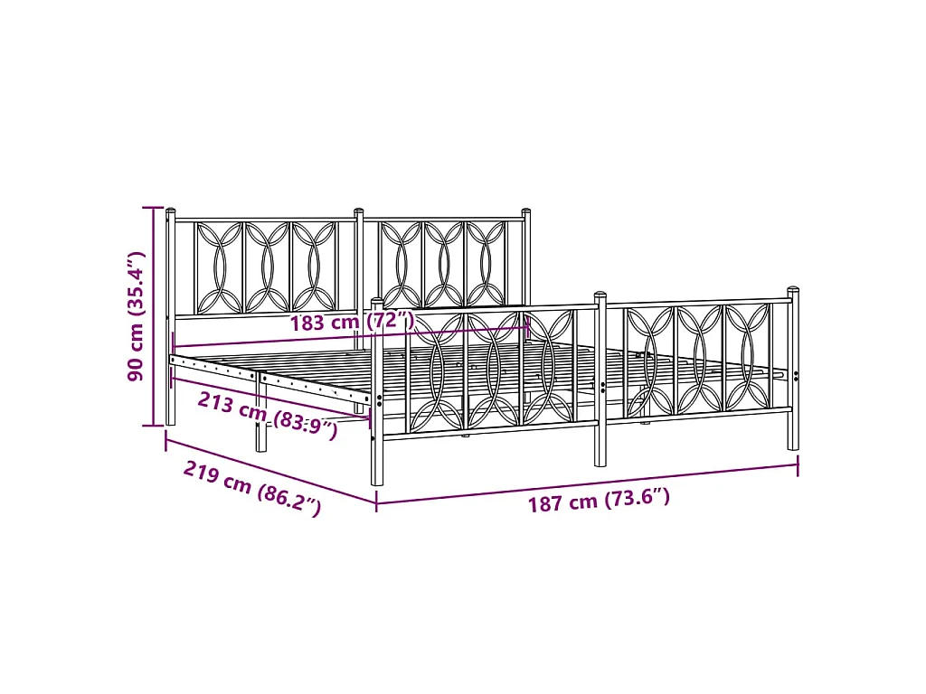 Estructura cama sin colchón con estribo metal blanco 183x213 cm