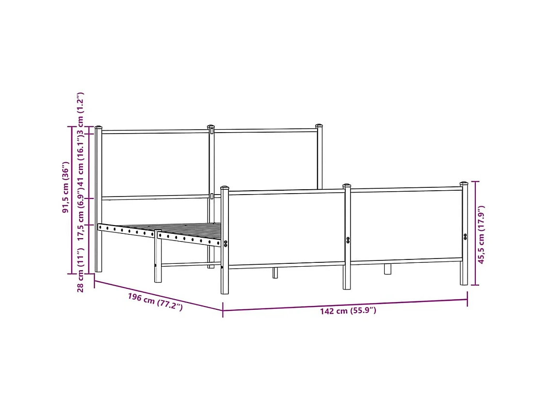 Metallbett ohne Matratze Braun Eichen-Optik 137x190 cm