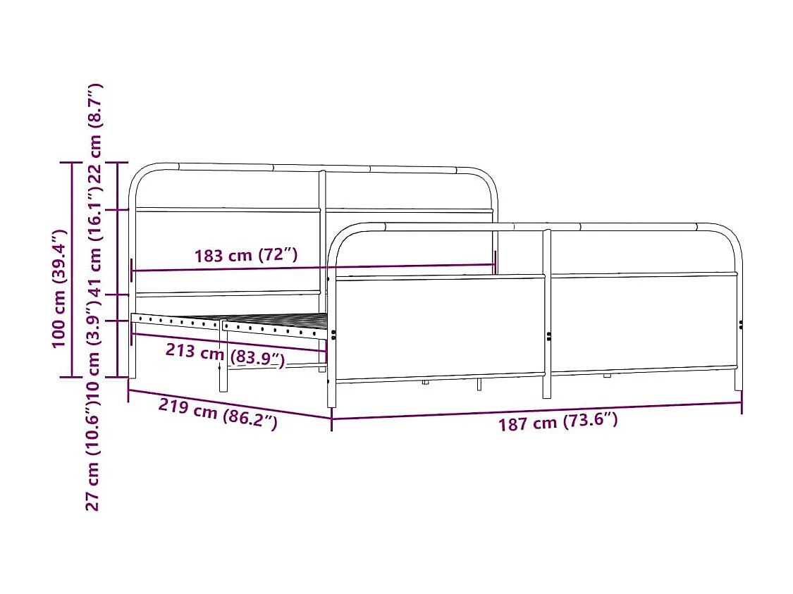 Cadre de lit en métal sans matelas chêne marron 183x213 cm