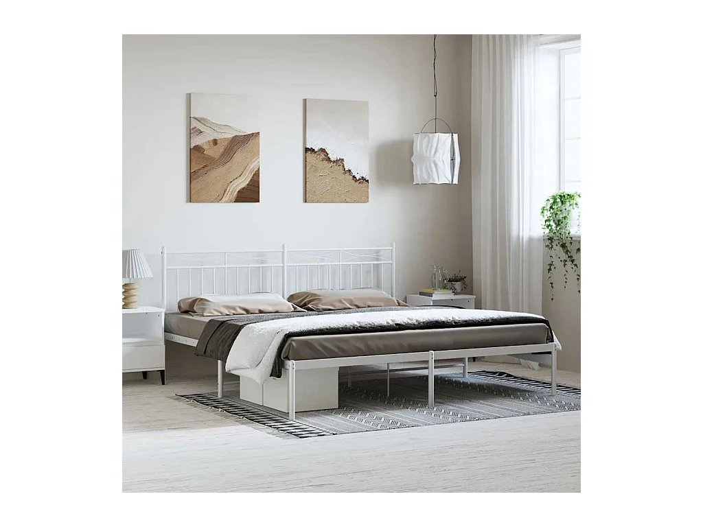 Cadre de lit métal sans matelas et tête de lit blanc 183x213 cm