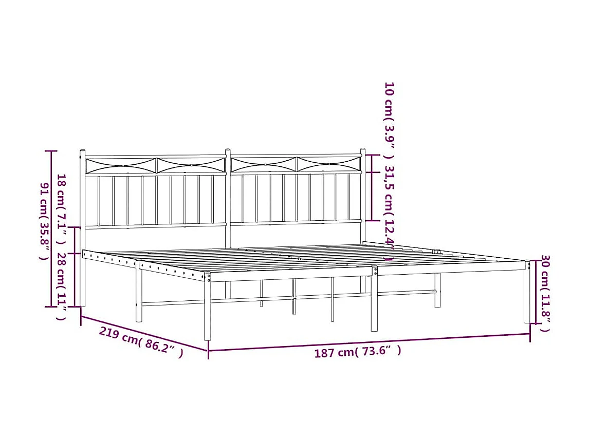 Estructura cama sin colchón con cabecero metal blanco 183x213cm